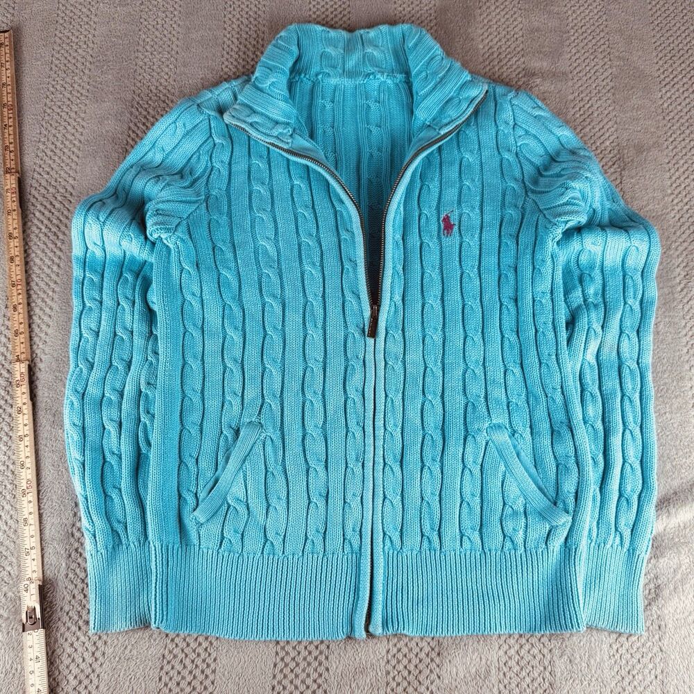 Polo by Ralph Lauren Women's Aqua Cable-Knit Zip Sweater